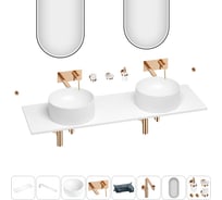 Раковина-столешница с двумя чашами Wellsee Le.charme в наборе 11 в 1: раковины, столешница 150 см, кронштейны, смесители, сифоны, аксессуары, зеркала (цвет набора розовое золото) 202005408