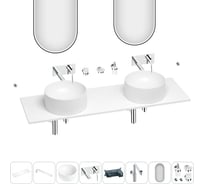 Раковина-столешница с двумя чашами Wellsee Le.charme в наборе 11 в 1: раковины, столешница 150 см, кронштейны, смесители, сифоны, аксессуары, зеркала (цвет набора хром) 202005405