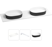 Раковина-столешница с двумя чашами Wellsee Le.premier в наборе 3 в 1: раковины из камня с подвесной столешницей 150 см (цвет матовый черный/матовый белый), с кронштейнами 202005428