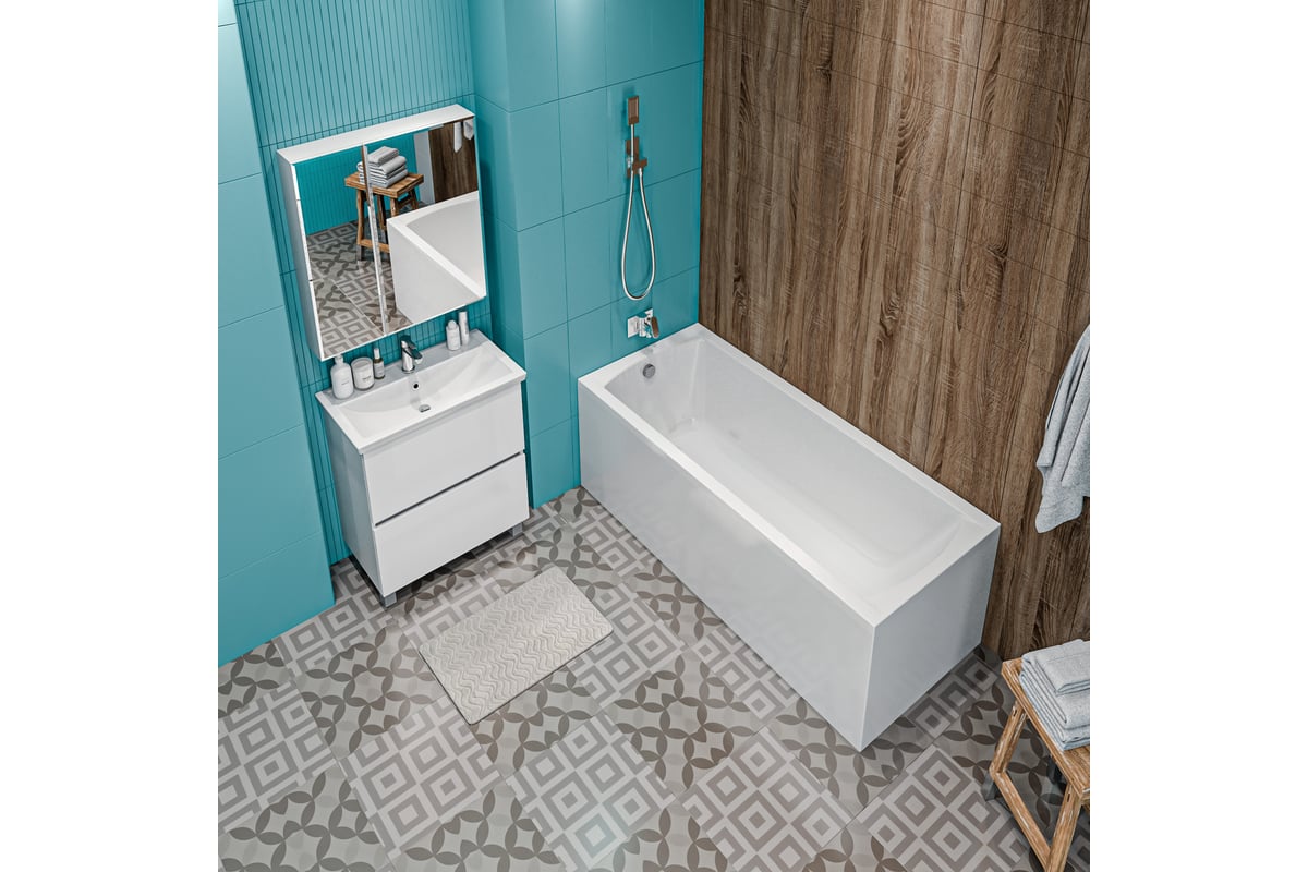 Акриловая ванна Marka One MODERN 175x70 прямоугольная белая 01мод17570 ...