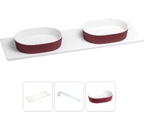 Раковина-столешница с двумя чашами Wellsee Le.premier в наборе 3 в 1: раковины из камня с подвесной столешницей 140 см (цвет матовый пурпурно-красный/матовый белый), с кронштейнами 202005442