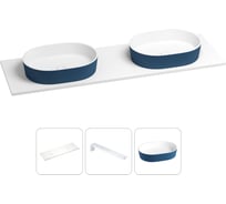 Раковина-столешница с двумя чашами Wellsee Le.premier в наборе 3 в 1: раковины из камня с подвесной столешницей 140 см (цвет матовый темно-синий/матовый белый), с кронштейнами 202005457