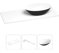 Раковина-столешница с чашей справа Wellsee Le.huit.mars в наборе 3 в 1: раковина из камня с подвесной столешницей 100 см (цвет матовый черный/матовый белый), с кронштейнами 202005479