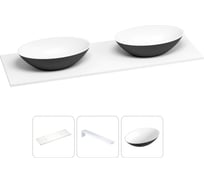 Раковина-столешница с двумя чашами Wellsee Le.huit.mars в наборе 3 в 1: раковины из камня с подвесной столешницей 160 см (цвет матовый черный/матовый белый), с кронштейнами 202005488