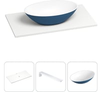 Раковина Wellsee Le.huit.mars в наборе 3 в 1: подвесная раковина-столешница из камня 90 см (матовый темно-синий/матовый белый цвет), с кронштейнами для подвесного монтажа 202005504