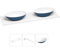 Раковина-столешница с двумя чашами Wellsee Le.huit.mars в наборе 3 в 1: раковины из камня с подвесной столешницей 160 см (цвет матовый темно-синий/матовый белый), с кронштейнами 202005516