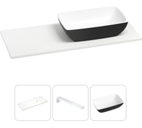 Раковина-столешница с чашей справа Wellsee La.chance в наборе 3 в 1: раковина из камня с подвесной столешницей 130 см (цвет матовый черный/матовый белый), с кронштейнами 202005542