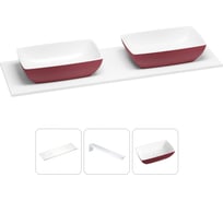 Раковина-столешница с двумя чашами Wellsee La.chance в наборе 3 в 1: раковины из камня с подвесной столешницей 150 см (цвет матовый пурпурно-красный/матовый белый), с кронштейнами 202005557