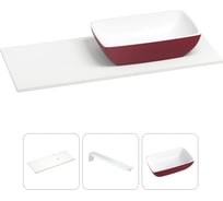 Раковина-столешница с чашей справа Wellsee La.chance в наборе 3 в 1: раковина из камня с подвесной столешницей 120 см (цвет матовый пурпурно-красный/матовый белый), с кронштейнами 202005554