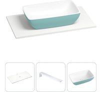 Раковина Wellsee La.chance в наборе 3 в 1: подвесная раковина-столешница из камня 80 см (матовый бирюзовый/матовый белый цвет), с кронштейнами для подвесного монтажа 202005573