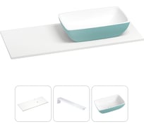 Раковина-столешница с чашей справа Wellsee La.chance в наборе 3 в 1: раковина из камня с подвесной столешницей 100 см (цвет матовый бирюзовый/матовый белый), с кронштейнами 202005577