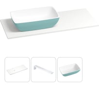 Раковина-столешница с чашей слева Wellsee La.chance в наборе 3 в 1: раковина из камня с подвесной столешницей 120 см (цвет матовый бирюзовый/матовый белый), с кронштейнами 202005581