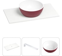 Раковина Wellsee La.lune в наборе 3 в 1: подвесная раковина-столешница из камня 80 см (матовый пурпурно-красный/матовый белый цвет), с кронштейнами для подвесного монтажа 202005604