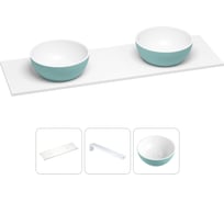Раковина-столешница с двумя чашами Wellsee La.lune в наборе 3 в 1: раковины из камня с подвесной столешницей 150 см (цвет матовый бирюзовый/матовый белый), с кронштейнами 202005653