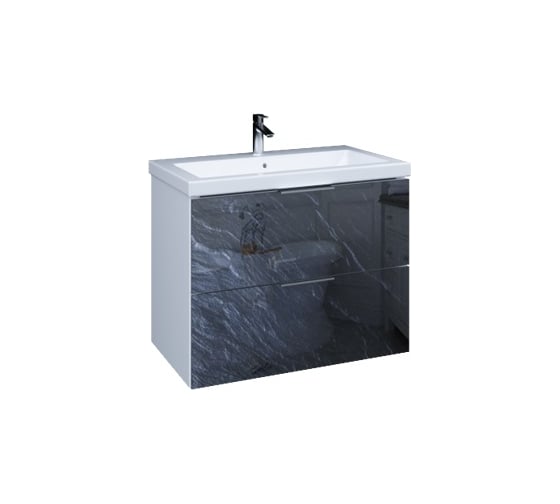 Тумба с раковиной Marka One Liriya 75П 2 выдвижных ящика, Black stone У72776