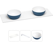 Раковина-столешница с двумя чашами Wellsee La.lune в наборе 3 в 1: раковины из камня с подвесной столешницей 160 см (цвет матовый темно-синий/матовый белый), с кронштейнами 202005637