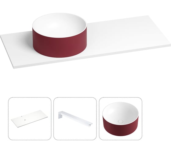 Раковина-столешница с чашей слева Wellsee Le.charme в наборе 3 в 1: раковина из камня с подвесной столешницей 100 см (цвет матовый пурпурно-красный/матовый белый), с кронштейнами 202005675 1