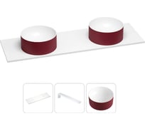 Раковина-столешница с двумя чашами Wellsee Le.charme в наборе 3 в 1: раковины из камня с подвесной столешницей 120 см (цвет матовый пурпурно-красный/матовый белый), с кронштейнами 202005682