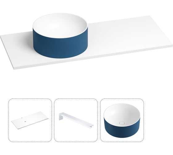 Раковина-столешница с чашей слева Wellsee Le.charme в наборе 3 в 1: раковина из камня с подвесной столешницей 100 см (цвет матовый темно-синий/матовый белый), с кронштейнами 202005692 1