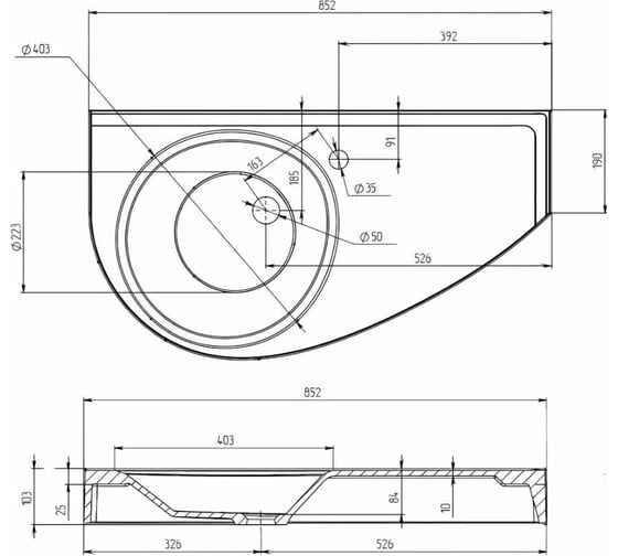 Раковина 1Marka Элипс Piccolo Polytitan 85 L 07элпк85л