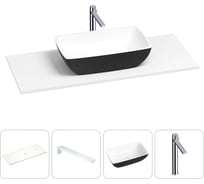 Раковина-столешница для ванной Wellsee La.chance в наборе 4 в 1: каменная раковина матового черного/матового белого цвета, столешница 120 см, кронштейны, смеситель 202005846