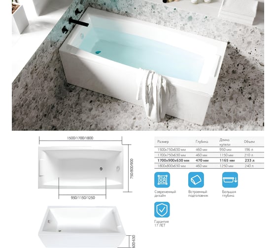 Ванна Marka One AELITA 180x80 01ае1880