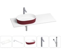 Раковина Wellsee Le.premier в наборе 5 в 1: раковина из камня с подвесной столешницей 110 см (цвет матовый пурпурно-красный/матовый белый), кронштейны, смеситель, сифон 202006051