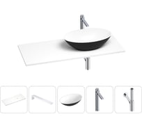 Раковина Wellsee Le.huit.mars в наборе 5 в 1: раковина из камня с подвесной столешницей 120 см (цвет матовый черный/матовый белый), кронштейны, смеситель, сифон 202006100