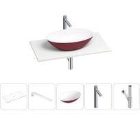 Раковина-столешница для ванной Wellsee Le.huit.mars в наборе 5 в 1: каменная раковина матового пурпурно-красного/матового белого цвета, столешница 80 см, кронштейны, смеситель, сифон 202006105