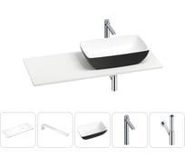 Раковина Wellsee La.chance в наборе 5 в 1: раковина из камня с подвесной столешницей 110 см (цвет матовый черный/матовый белый), кронштейны, смеситель, сифон 202006153