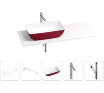 Раковина Wellsee La.chance в наборе 5 в 1: раковина из камня с подвесной столешницей 120 см (цвет матовый пурпурно-красный/матовый белый), кронштейны, смеситель, сифон 202006169