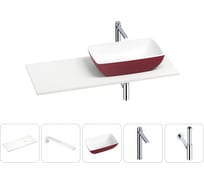 Раковина Wellsee La.chance в наборе 5 в 1: раковина из камня с подвесной столешницей 110 см (цвет матовый пурпурно-красный/матовый белый), кронштейны, смеситель, сифон 202006167