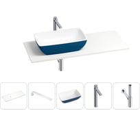 Раковина Wellsee La.chance в наборе 5 в 1: раковина из камня с подвесной столешницей 120 см (цвет матовый темно-синий/матовый белый), кронштейны, смеситель, сифон 202006183