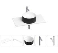 Раковина-столешница для ванной Wellsee Le.charme в наборе 5 в 1: каменная раковина матового черного/матового белого цвета, столешница 80 см, кронштейны, смеситель, сифон 202006271