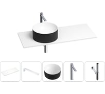Раковина Wellsee Le.charme в наборе 5 в 1: раковина из камня с подвесной столешницей 120 см (цвет матовый черный/матовый белый), кронштейны, смеситель, сифон 202006279
