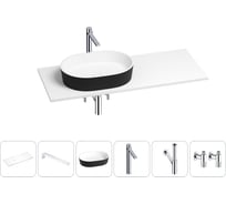 Раковина Wellsee Le.premier в наборе 6 в 1: раковина из камня с подвесной столешницей 100 см (цвет матовый черный/матовый белый), кронштейны, смеситель, сифон, вентили 202006342