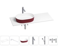 Раковина Wellsee Le.premier в наборе 6 в 1: раковина из камня с подвесной столешницей 100 см (цвет матовый пурпурно-красный/матовый белый), кронштейны, смеситель, сифон, вентили 202006357