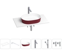 Раковина-столешница Wellsee Le.premier в наборе 6 в 1: каменная раковина матового пурпурно-красного/матового белого цвета, столешница 80 см, кронштейны, смеситель, сифон, вентили 202006354