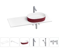 Раковина Wellsee Le.premier в наборе 6 в 1: раковина из камня с подвесной столешницей 100 см (цвет матовый пурпурно-красный/матовый белый), кронштейны, смеситель, сифон, вентили 202006358