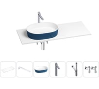 Раковина Wellsee Le.premier в наборе 6 в 1: раковина из камня с подвесной столешницей 120 см (цвет матовый темно-синий/матовый белый), кронштейны, смеситель, сифон, вентили 202006377