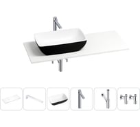 Раковина Wellsee La.chance в наборе 6 в 1: раковина из камня с подвесной столешницей 100 см (цвет матовый черный/матовый белый), кронштейны, смеситель, сифон, вентили 202006458