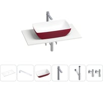 Раковина-столешница Wellsee La.chance в наборе 6 в 1: каменная раковина матового пурпурно-красного/матового белого цвета, столешница 80 см, кронштейны, смеситель, сифон, вентили 202006469
