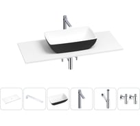 Раковина-столешница Wellsee La.chance в наборе 6 в 1: каменная раковина матового черного/матового белого цвета, столешница 100 см, кронштейны, смеситель, сифон, вентили 202006457