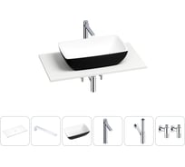 Раковина-столешница Wellsee La.chance в наборе 6 в 1: каменная раковина матового черного/матового белого цвета, столешница 80 см, кронштейны, смеситель, сифон, вентили 202006455