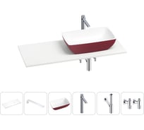 Раковина Wellsee La.chance в наборе 6 в 1: раковина из камня с подвесной столешницей 130 см (цвет матовый пурпурно-красный/матовый белый), кронштейны, смеситель, сифон, вентили 202006480