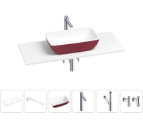 Раковина-столешница Wellsee La.chance в наборе 6 в 1: каменная раковина матового пурпурно-красного/матового белого цвета, столешница 120 см, кронштейны, смеситель, сифон, вентили 202006476