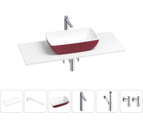 Раковина-столешница Wellsee La.chance в наборе 6 в 1: каменная раковина матового пурпурно-красного/матового белого цвета, столешница 100 см, кронштейны, смеситель, сифон, вентили 202006471