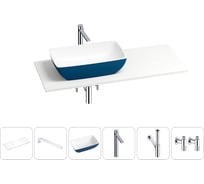 Раковина Wellsee La.chance в наборе 6 в 1: раковина из камня с подвесной столешницей 110 см (цвет матовый темно-синий/матовый белый), кронштейны, смеситель, сифон, вентили 202006488