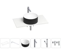 Раковина-столешница Wellsee Le.charme в наборе 6 в 1: каменная раковина матового черного/матового белого цвета, столешница 80 см, кронштейны, смеситель, сифон, вентили 202006579