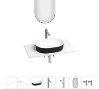 Раковина-столешница Wellsee Le.premier набор 7 в 1: каменная раковина матового черного/матового белого цвета, столешница 80 см, кронштейны, смеситель, сифон, вентили, зеркало 202006647